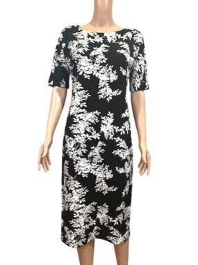 Vince Camuto Black & White Floral Dress Sheath Midi Size XS *Worn Once*